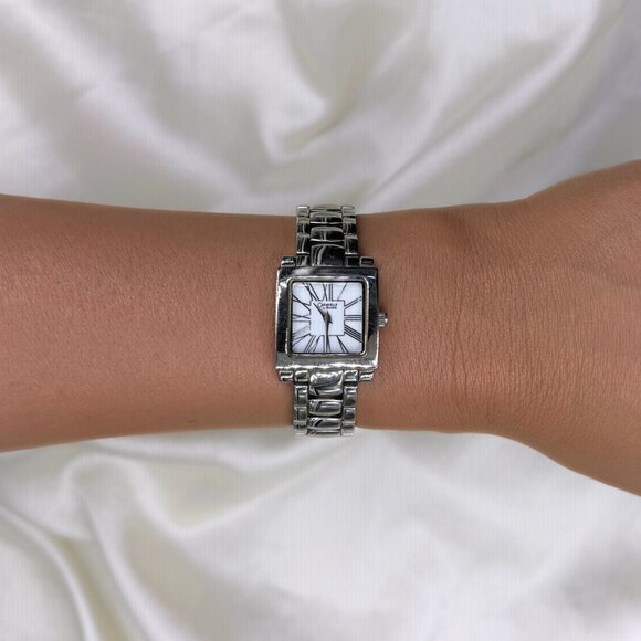 Caravelle by Bulova Tank Watch, Y2K Silver Tone Bracelet Watch - Picture 6 of 7